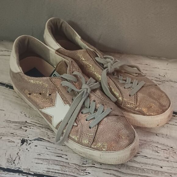 Golden Goose Shoes - Golden Goose Metallic Gold May GGDB Sneakers Tennis Shoes 37